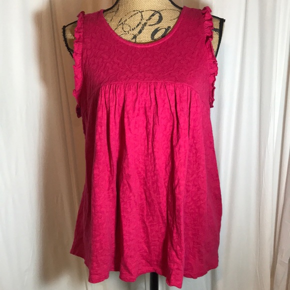 🆕 Lucky Brand Dark Pink Lace Jacquard Ruffle Tank - Picture 1 of 6